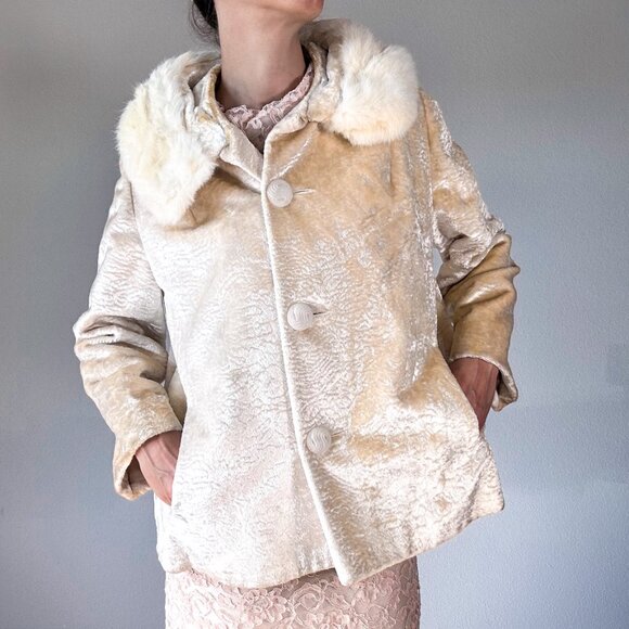 Vintage Mink Collar 3/4" Coat in Cream Size small - Picture 8 of 10
